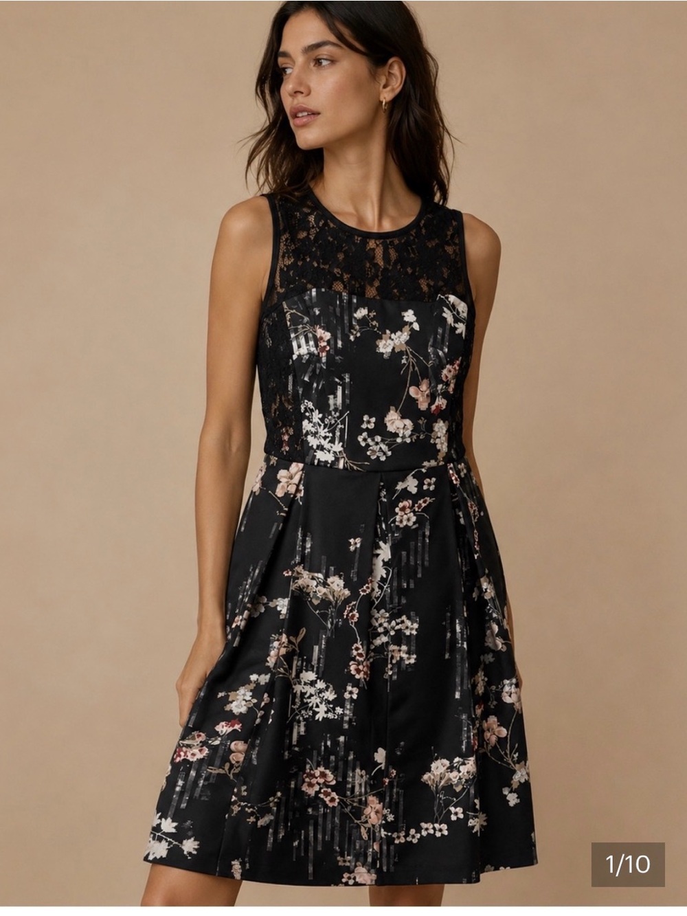 Black Market black dress with white and pink floral prin